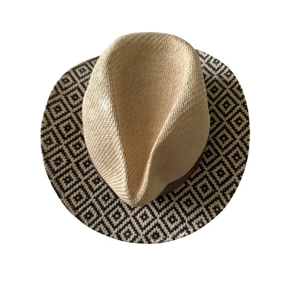 💖Cremeux Collection Beige & Black Wide-Brim Fedora Hat - Picture 2 of 5